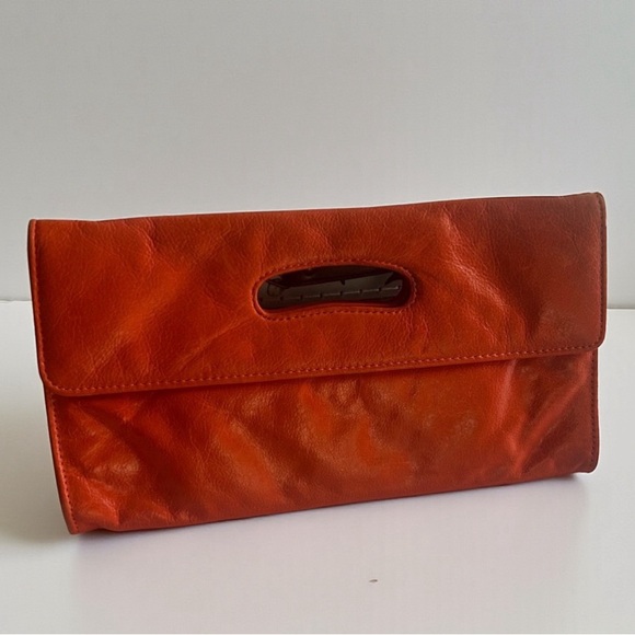 Hobo International Katrina cut out orange leather clutch bag with tags retro